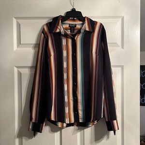 Wrangler Retro Western Medium Serape Button Up w/ Black Fringe Sleeves